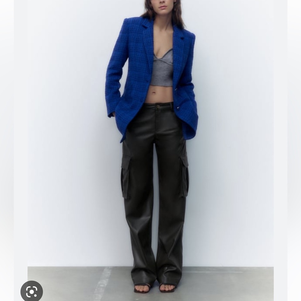 Zara Royal Blue Tweed Jacket Size XS